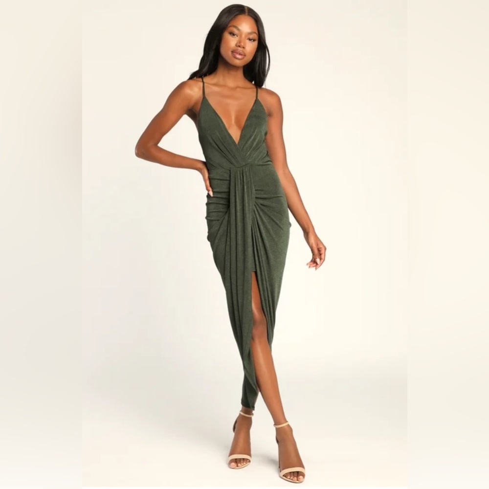Lulu's Asymmetrical Olive Green Dress NWT needs a strap